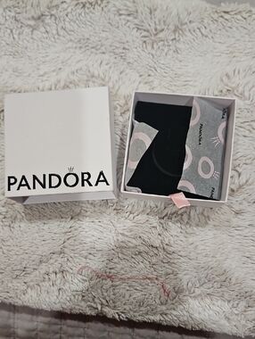 Pandora White Jewelry Box with Black Velvet and Pink Accents